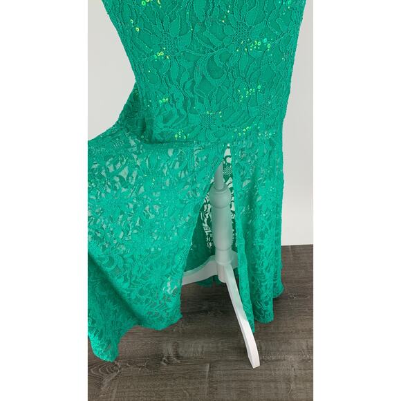 Hailey Logan Adrianna Papell Sequin Mermaid Formal Maxi Dress Womens 3/4 Green - Picture 6 of 11